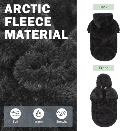 SCENEREAL Fleece Dog Sweaters Hoodie for Small Medium Large Dogs Girls Boys, Plush Fuzzy Dog Clothes Hoodies with Leash Hole, Winter/Fall Puppy Cold Weather Coat, Sherpa Hooded Sweatshirt, Black L