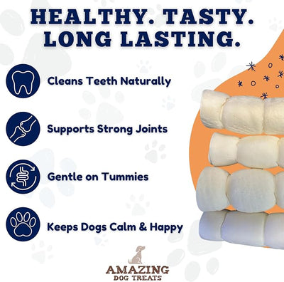 Amazing Dog Treats - Beef Cheek Rolls (Mega Thick 10" - 3 Pcs) - Safe Rawhide Alternative Dog Chew - Great for Power Chewers - Long Lasting Dog Chew - Retriever Rolls for Dogs