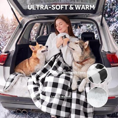 Sealy 12-Volt Heated Car Blanket with 2 USB Output Ports, 3 Heating Levels & 4 Hours Auto Off, Electric Blanket for Car, Truck, SUV, RV or Camping, Machine Washable, 59" X 43", Plaid