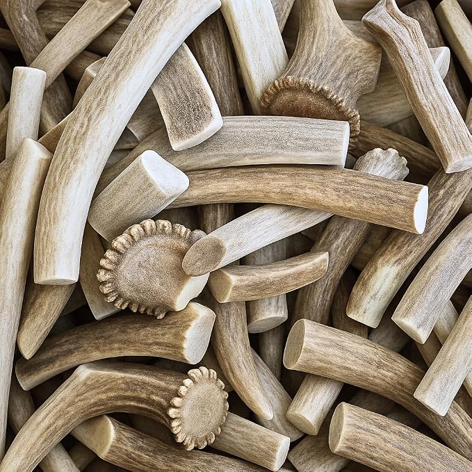 1 Pound Bulk Antlers - Budget Friendly Sun Aged Deer Antler Dog Chews - Natural Chew Bones - Split and Whole Mix for Large & Medium Dogs - 4 to 5 Count