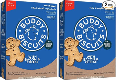 Buddy Biscuits 16 oz. Box of Crunchy Dog Treats Made with Bacon & Cheese (Pack of 2)
