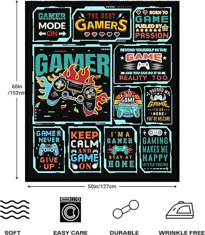 Gamer Blanket for Boys Men, 50x60 Inches | Soft Cozy Gaming Throw, For Couch Travel, Gamer Gifts for Kids Teen Dad Son Boyfriend, Vedio Game Controller Pattern