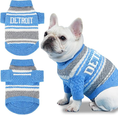 Detroit Small Dog Sweater Football Theme Turtleneck Knit Dog Sweaters for Small Pets Warm Winter Cat Dog Clothes