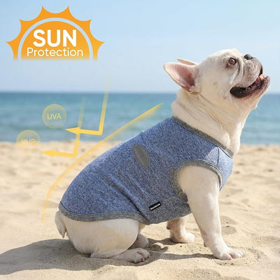 3 Pack Lightweight Sun Protection Dog Shirt Breathable Sleeveless Dog T Shirts Extra Soft Top Tank Dog Clothes for Outdoor Activities (Navy Blue + Light Blue + Sky Blue, Small)