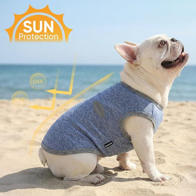 3 Pack Lightweight Sun Protection Dog Shirt Breathable Sleeveless Dog T Shirts Extra Soft Top Tank Dog Clothes for Outdoor Activities (Navy Blue + Light Blue + Sky Blue, Medium)