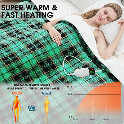 Heated Blanket Electric Throw 50X60 Heating Blanket with 10 Heating Levels 8 Hours Auto Off, Green Plaid Sherpa Blankets Winter Warmer, Home Decor for Couch Bed Office,Gifts for Mom, Women,Washable