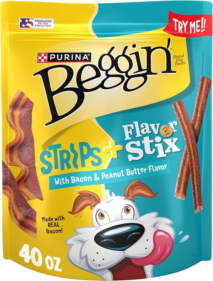 Flavor Stix and Strips with Bacon and Peanut Butter Flavor Treats for Dogs - 40 oz. Pouch