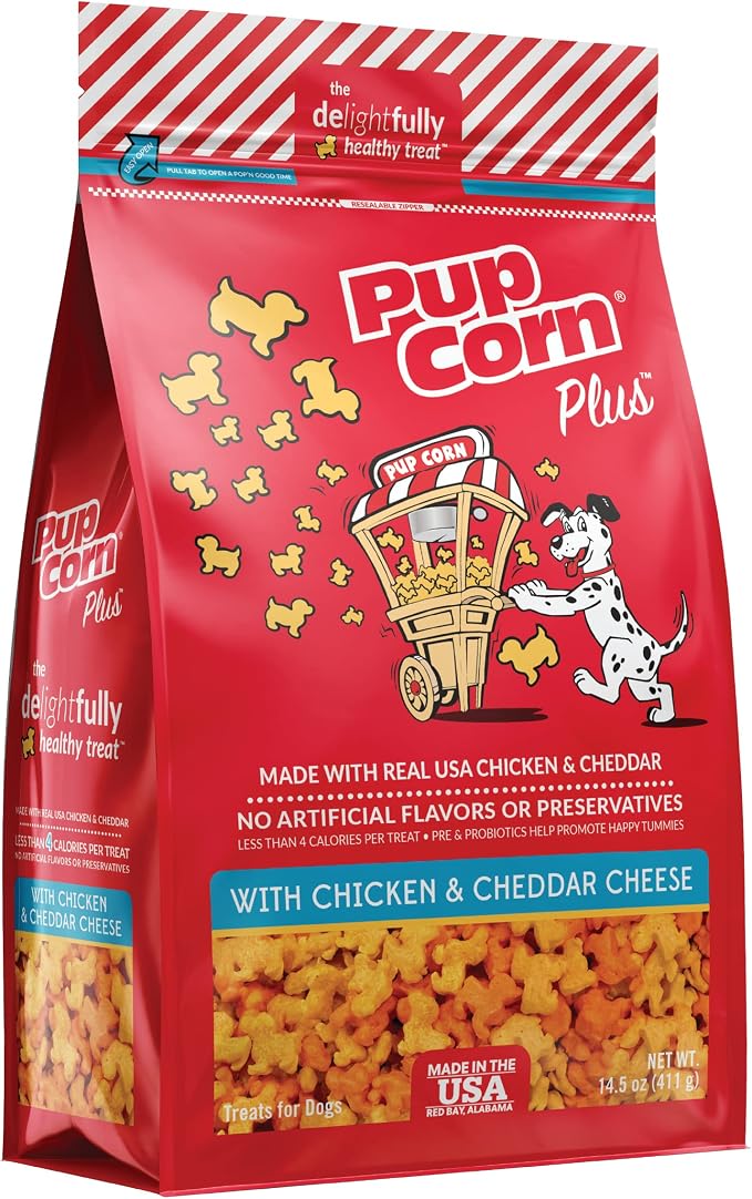 Puffed Dog Treats with Prebiotics and Probiotics - Chicken & Cheddar Cheese (14.5oz) - Made in USA