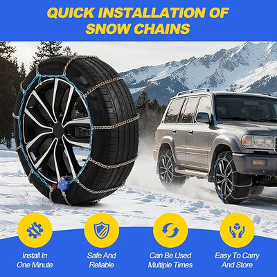 Auto Tightening Snow Chains for Cars, SUVs & Pickup Trucks – 1-Min Quick-Fit Auto Installation, Reusable Universal Emergency Traction Tire Chains – Set of 2（ALN100）