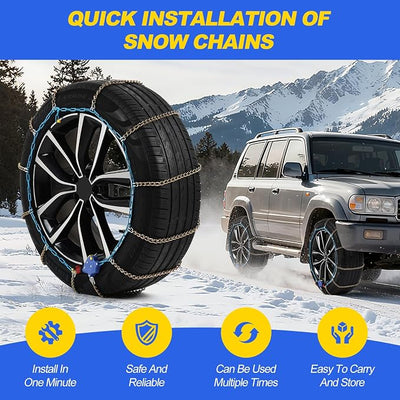 Auto Tightening Snow Chains for Cars, SUVs & Pickup Trucks – 1-Min Quick-Fit Auto Installation, Reusable Universal Emergency Traction Tire Chains – Set of 2（ALN120）