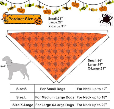 ADOGGYGO Halloween Dog Bandana, Spider Web Ghost Pet Scarf, Premium Durable Fabric, Orange Halloween Bandanas for Medium Large Dogs Pets (Large)