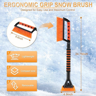 LivTee Ice Scraper and Snow Brush for Car Windshield, 24.75" Removable Snow Removal Tool, Automotive Exterior Accessories and Winter Essentials for Cars, Trucks, and SUVs,Orange