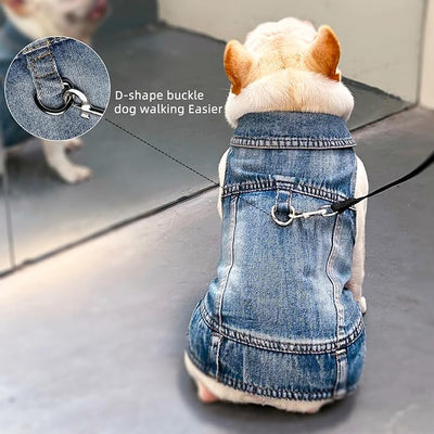 Dog Jean Jacket Pet Blue Denim Coat for Puppy Small Dogs Fashion Classic Overalls Girl Male Boy Cat Costumes Vintage Washed Vest Clothes Outfit Shirts (Blue, Medium)