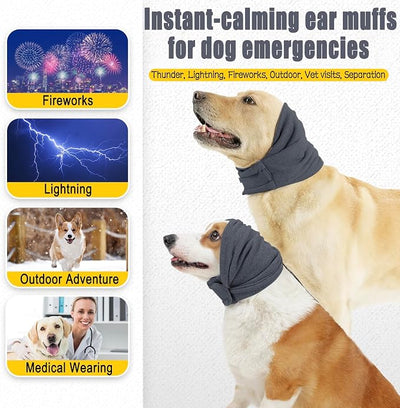 Meifsou Quiet Ears for Dogs - Adjustable Ear Covers for Noise, No Shake Dog Head Wrap, Dog Calming Hood for Thunder, Lightning, Fireworks, Vet Visits, Polyester and Stretch Cotton Blend, Grey S