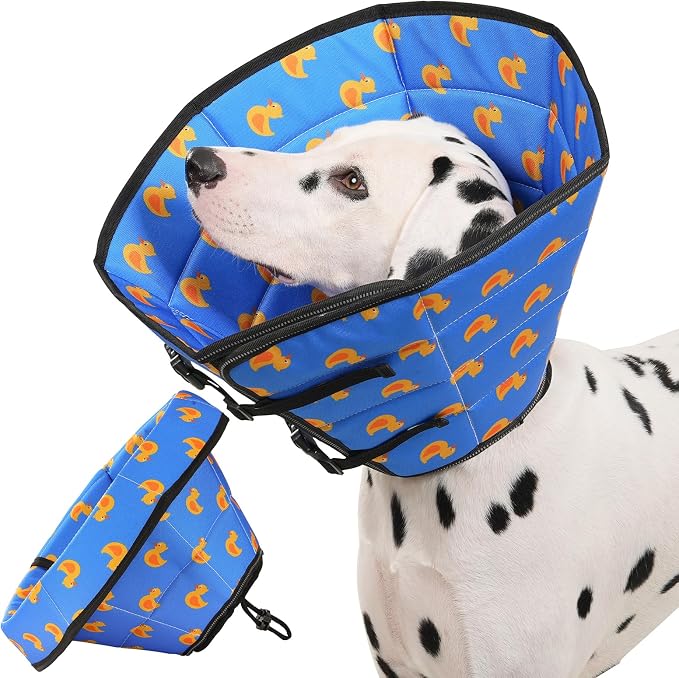 Avont Dog Cone Alternative, Adjustable Soft Comfy Foldable E Cones for Medium Large Dogs After Surgery, Escape-Proof Elizabethan Collar for Surgical Wound Recovery Stop Licking -Duck(XL)