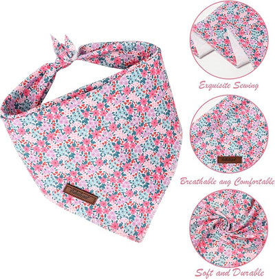 Floral Dog Bandana - Soft Spring Summer Wildflowers Dog Neck Scarf, Cute Pet Bib for Puppy Kitten, Kawaii Photo Dogs Cats Prop for Daily Use Parties & Pet Photography S