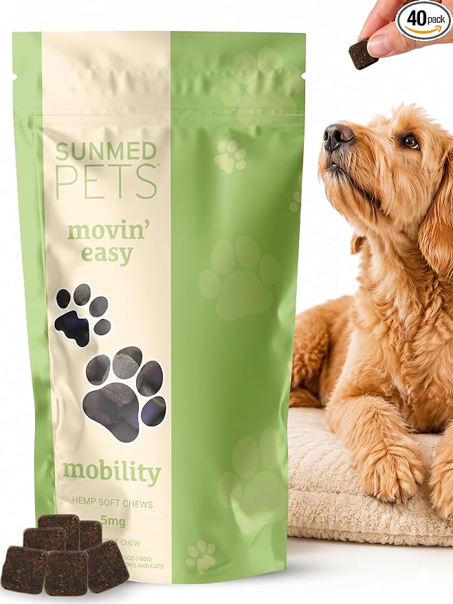 Movin' Easy Hemp Pet Chews for Joint Health & Mobility – Omega-3, Green Lipped Mussels, 5mg Hemp Extract – Supports Flexibility & Comfort | Beef Liver & Sweet Potato, 40 Count