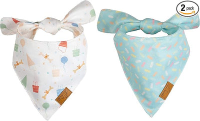 Remy+Roo Dog Bandanas - 2 Pack | Birthday Set | Premium Durable Fabric | Patented Shape | Adjustable Fit | Multiple Sizes Offered (Large)