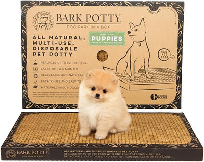 Puppy Bark Potty | Indoor Potty for Puppies & Dogs | Plant-Based Fiber Dog Potty Tray | Stays Dry & Pest-Free | Disposable Litter Box for Dogs | Standard 24x16