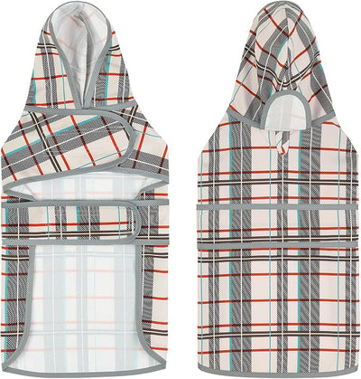 Dog Raincoat for Small Dogs Puppies Waterproof Jacket Hooded Rain Coats with Reflective Strips Leash Hole & Poncho Adjustable Fit (Plaid,S)