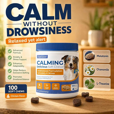 Calming Chews for Dogs — Melatonin Dog Calming Chews for Stress, Sleep Support & Thunderstorm Relief — Non-Drowsy Natural Soft Chews, Chicken Flavor, 100 Count