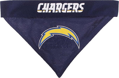NFL DOG BANDANA - LOS ANGELES CHARGERS REVERSIBLE PET BANDANA. 2 Sided Sports Bandana with a PREMIUM Embroidery TEAM LOGO, Large/X-Large. - 2 Sizes & 32 NFL Teams available
