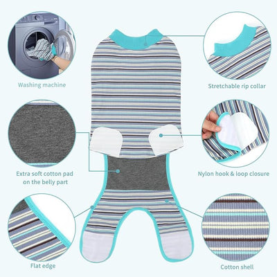 2 Packs Breathable Cotton Dog Recovery Suit for After Neuter Spay Abdominal Wounds Protector, Professional Anti-Licking Onesies for Male Female Pets Surgery Bandages, XL Textured Blue Purple