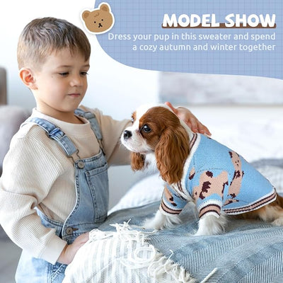 Small Dog Sweaters Cute Bear Knitted Dog Cardigans Clothes for Small Medium Dogs Soft Pet Puppy Cat Knitting Outfits Fall Winter Warm Boy Girl Dogs Knitwear Coat Apparel（Blue,X-Large）