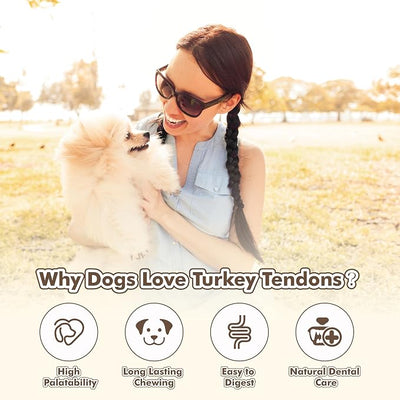 VITADAY All Natural Turkey Tendon Dog Treats, Strips, 1 lb | Long-lasting dog training treats, rawhide-free, made of USA-sourced premium turkey tendons