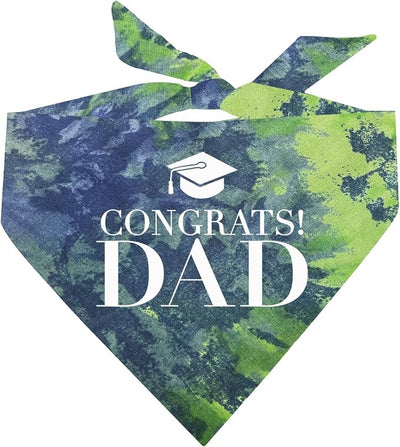 Congrats Dad Dog Bandana | 100% Cotton Tie Dye Triangle | Made in USA | Graduation | College | Senior Year | Family Support | Class of | One Size | Green/Blue Scrunch (420)