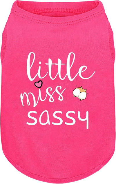 Pink Cotton Dog Shirt with 'Little Miss Sassy' Corgi Butt Print, Soft & Breathable Pet Apparel for Small to Large Dogs, All-Season Sleeveless Vest, Cute and Comfortable Dog Outfit.XS