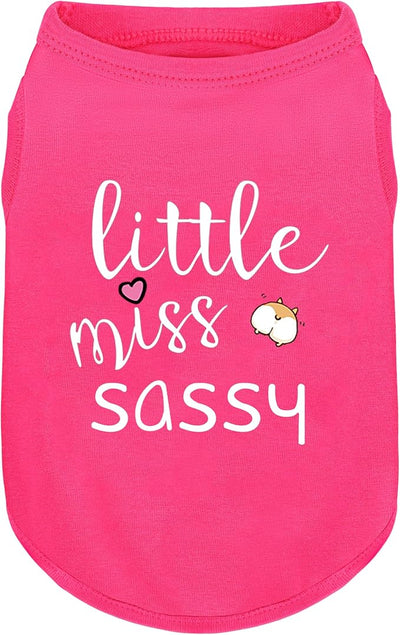 Pink Cotton Dog Shirt with 'Little Miss Sassy' Corgi Butt Print, Soft & Breathable Pet Apparel for Small to Large Dogs, All-Season Sleeveless Vest, Cute and Comfortable Dog Outfit.4XL
