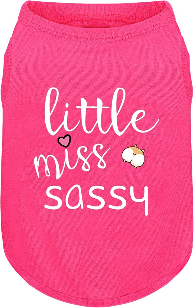 Pink Cotton Dog Shirt with 'Little Miss Sassy' Corgi Butt Print, Soft & Breathable Pet Apparel for Small to Large Dogs, All-Season Sleeveless Vest, Cute and Comfortable Dog Outfit.L