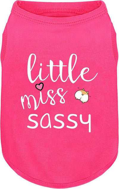 Pink Cotton Dog Shirt with 'Little Miss Sassy' Corgi Butt Print, Soft & Breathable Pet Apparel for Small to Large Dogs, All-Season Sleeveless Vest, Cute and Comfortable Dog Outfit.S