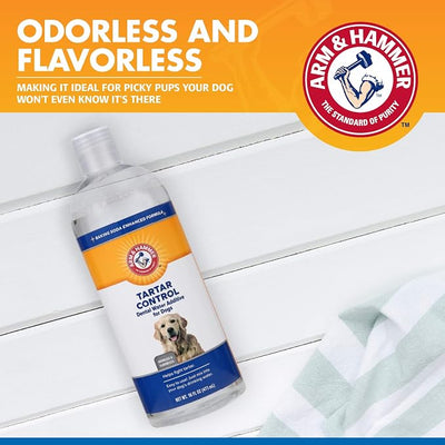 Arm & Hammer Clinical Care Dental Rinse for Adult Dogs, Odorless Flavorless Water Additive for Daily Plaque, Tartar, and Bad Breath Control, Baking Soda Enhanced Formula, 16 Fl Oz