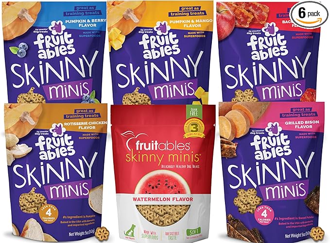 Soft and Chewy Skinny Minis Grain Free Dog Training Treats Variety Pack of 6-1 of Each Flavor