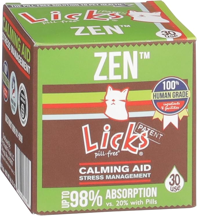 Licks Zen - Stress & Behavior Support for Cats - L-Theanine, Tryptophan, Ashwagandha & Eleuthero - Pill-Free Liquid Packets - Chicken & Liver Flavor - 30 Packets