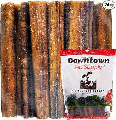 Downtown Pet Supply Jumbo Bully Sticks for Dogs - Natural Beef Chews, Low-Odor & Rawhide-Free, Long Lasting Dog Treats for Aggressive Chewers - Healthy, Safe & Delicious Chews Dogs Love (6" 24 Pack)