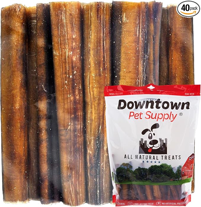 Jumbo Bully Sticks for Dogs - Natural Beef Chews, Low-Odor & Rawhide-Free, Long Lasting Dog Treats for Aggressive Chewers - Healthy, Safe & Delicious Chews Dogs Love (12" 40 Pack)