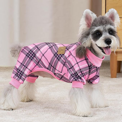 XPUDAC 4 Pack Plaid Dog Pajamas Outfits Cozy Doggy Clothes for Small Medium Dogs Girl Boy Puppy Onesie for Christmas Pet Pjs Jammies, XL