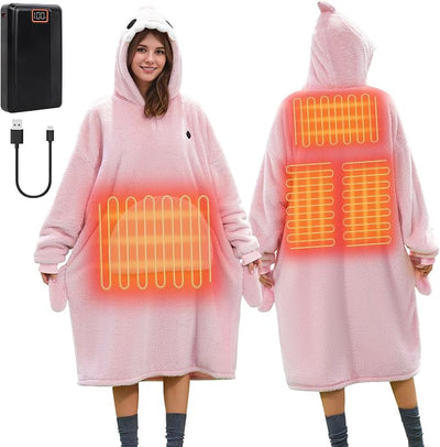 Wearable Heated Blanket Hoodie with 16000 mAh Battery,Cordless Heating Throw,Electric Shawl Robe with Sleeves,Gift for Family