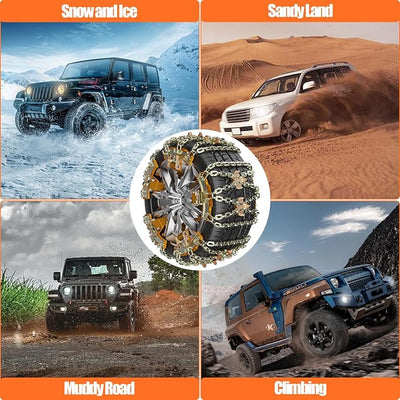 6 Pack Car Snow Chains, Tire Chains for SUV Car Pickup Trucks, Adjustable Universal Emergency Thickening Anti-skid Traction Chains (Tire Width 225-285mm/8.8-11.2")