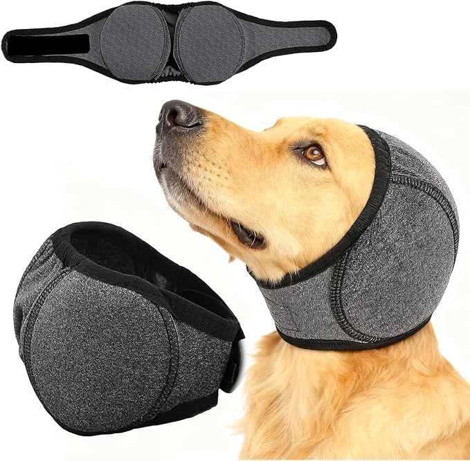 Dog Ear Muffs Noise Protection, Adjustable Dog Noise Cancelling Ear Wrap, for Bathing, Drying, Swim& Noise Relief, for Grooming/Head Ear Cover (M)