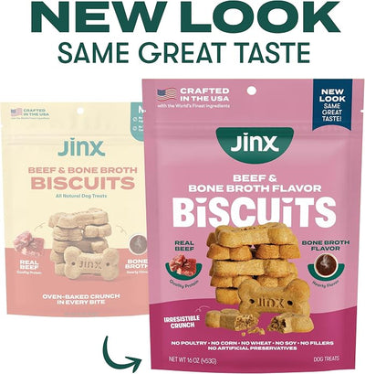 Jinx Oven-Baked Beef Bone Broth Biscuit Treats, Crunchy, All Natural, Superfood-Rich with Real Beef, Pumpkin & Blueberries, 16oz, 4 Pack