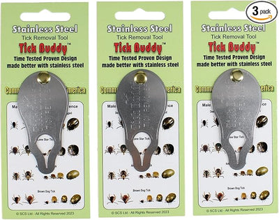 Tick Buddy (Three Pack) Stainless Steel Tick Removal Tool for Dogs Cats Pets and People