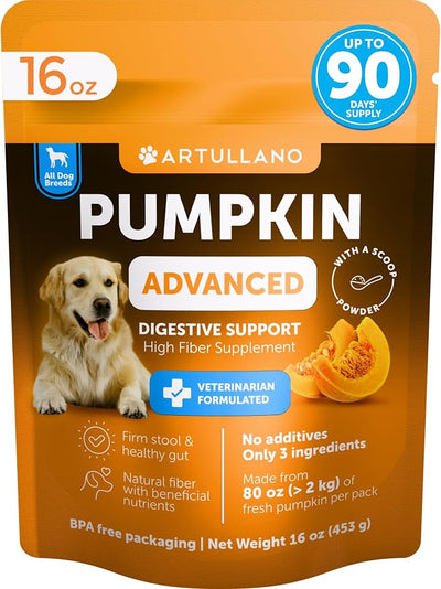 Pumpkin Powder for Dogs Digestive Support - 16 OZ - Fiber Supplement for Constipation - For Gut Balance, Healthy Skin, Digestion, Anal Glands, Firm Stool,Poop, Anti Diarrhea, Gas Relief - Create Puree