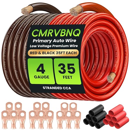 4 Gauge Battery Cable CCA Wire Kit, 35FT Each Red Black with Terminals Heat Shrink Tubes Low Voltage Primary Automotive Power Ground Cable for Car Audio Amp Subwoofer RV Wiring