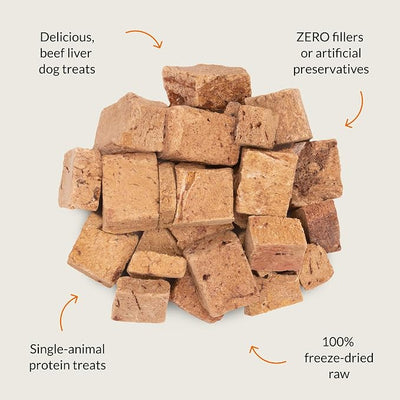 ULTIMATE PET NUTRITION Nutra Bites Freeze Dried Raw Single Ingredient Training Treats Food Topper for Dogs, 4 Ounces, Beef Liver