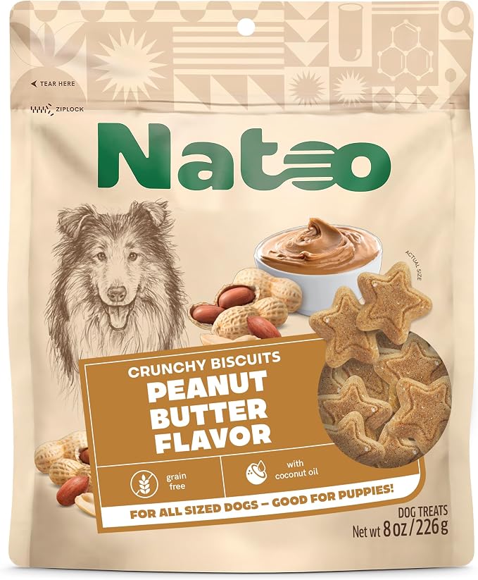 Natural Dog Biscuits for Small Dogs, Grain-Free Peanut Butter | Collagen, Prebiotics, Fiber & Omega 6, Supports Digestion, Skin, Coat, Joints & Immunity, Allergy-Friendly, 8 oz
