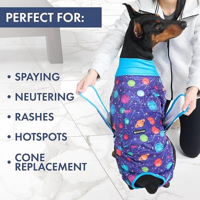 Spark Paws Dog Surgery Recovery Suit – Dog Recovery Suit After Surgery, Anti-Lick Dog Onesie, Abdominal Wound Protector, Soft Cone Alternative for Spay Neuter Male Female Pet Recovery - Planets - M